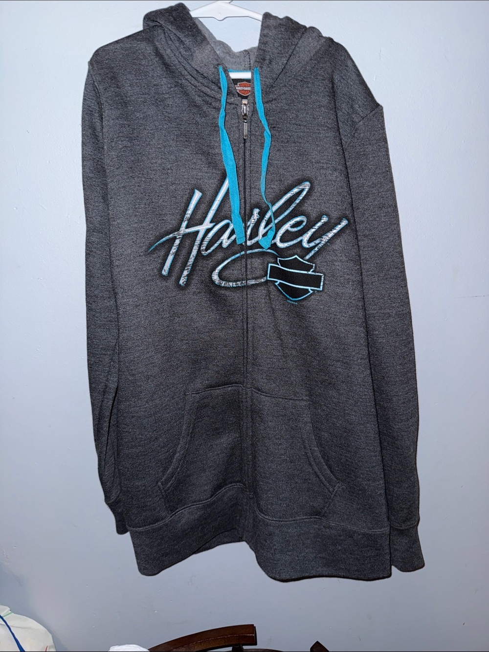 Harley-Davidson Charcoal Hoodie with Teal Accents